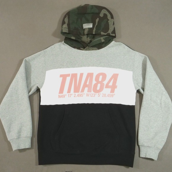 Aritzia TNA Hoodie Womens Medium Black Gray Camo Green Hooded Sweatshirt Pullove - Picture 1 of 12